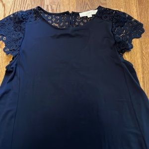 LOFT navy with lace cap sleeves dress medium petite